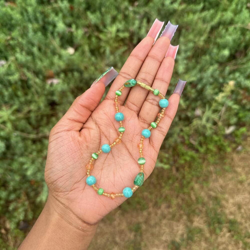 Turquise ocean blue and Maasai gold screw on african anklet